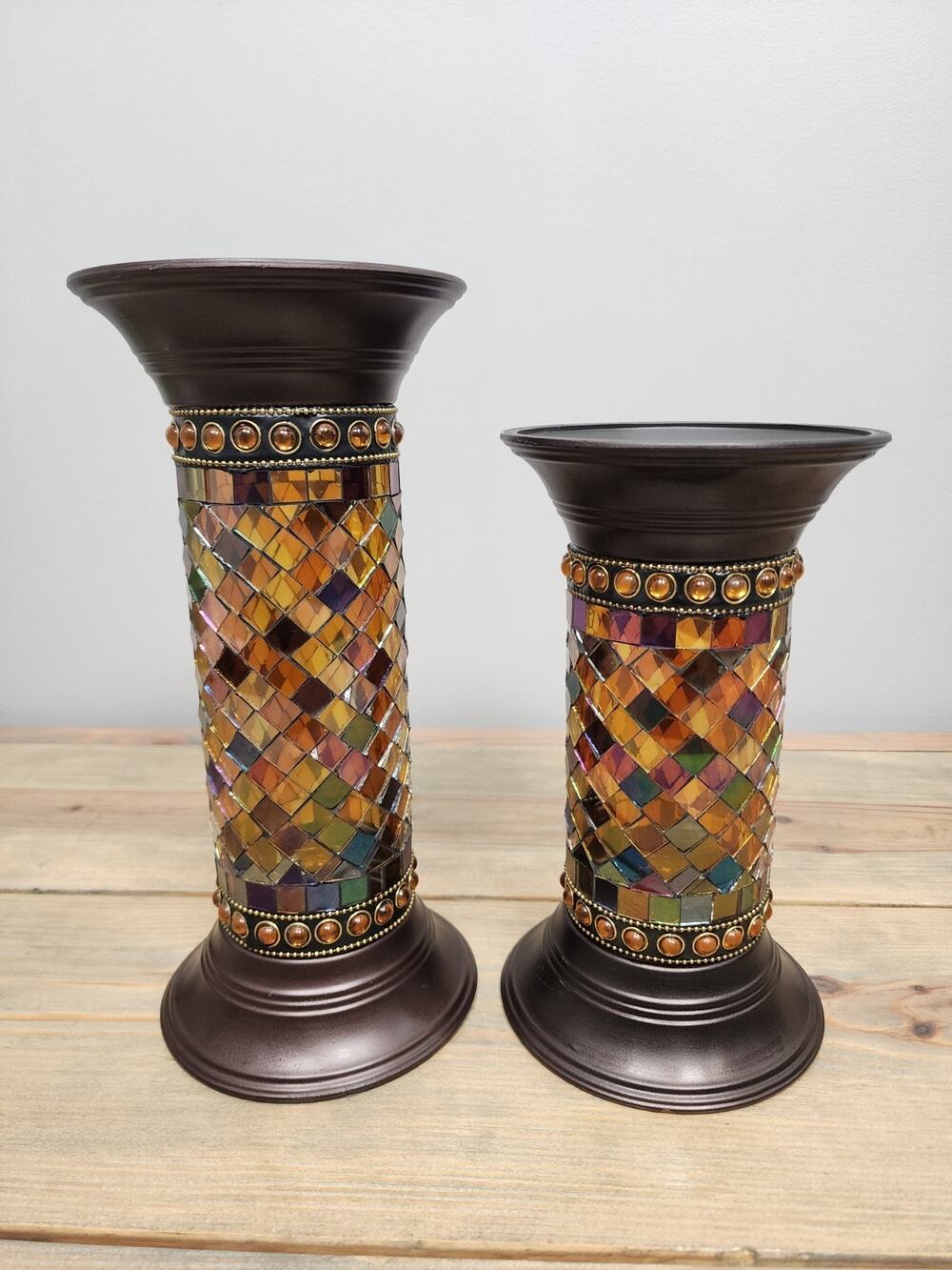 Vintage 2 Party lite Global Fusion Mosaic Title Glass Column Candle Holder